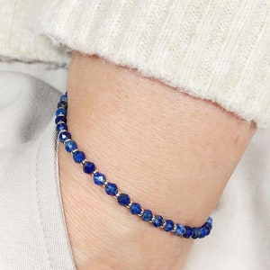Pulsera de cuentas de lapislázuli / Pulsera minimalista azul oscuro / Regalo de piedras preciosas para ella / Oro / Oro rosa / Plata