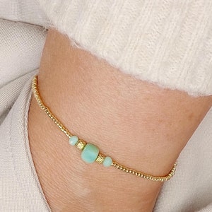 Pulsera de cuentas de crisoprasa / Pulsera de cuentas de semillas de oro con piedras preciosas verdes / Regalo de cumpleaños