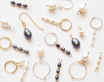 Add-on pearl charm for hoop earrings or necklace, Handmade freshwater pearl pendants, Per piece or set of two, Unisex pearl gift