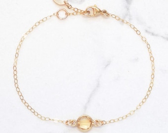 Citrine gold filled chain bracelet,  Delicate layering wristlet, Minimal citrine jewelry, Gift for wife