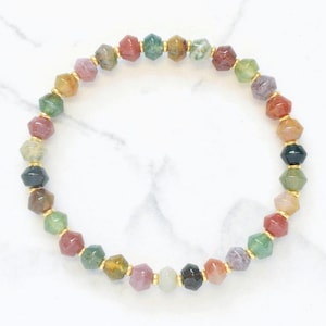 Pulsera de piedra preciosa de ágata india / Pulsera elástica con cristales de colores / Joyas de ágata / Regalo para esposa