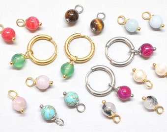 Add-on gemstone charms for hoop earrings, Stainless steel gemstone dangle, Sold per pair, Custom colors, Gold or silver