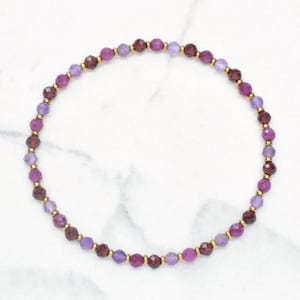 Bracelet grenat améthyste rubis | Bracelet-bracelet extensible délicat rouge-violet dégradé