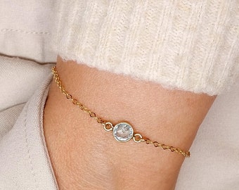 Blue topaz bracelet | Gold filled wristlet with a blue crystal | Dainty jewelry gift for wife