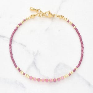 Pink tourmaline bracelet | Dainty seed beads wristlet in raspberry pink | October birthstone gift