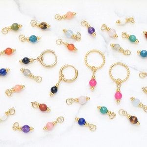 Pequeños dijes de piedras preciosas adicionales para aros / Colgante de cristal de acero inoxidable / Regalo para mejor amigo / Se vende por par