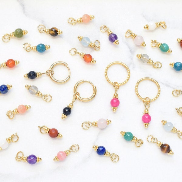 Pequeños dijes de piedras preciosas adicionales para aros / Colgante de cristal de acero inoxidable / Regalo para mejor amigo / Se vende por par