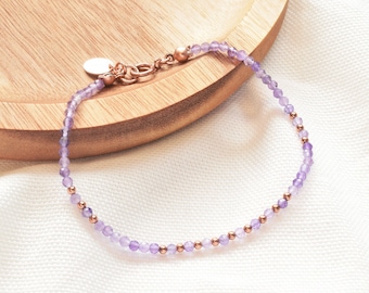 Amethyst bracelet in rose gold filled | Dainty purple crystal wristlet | February birthstone for her