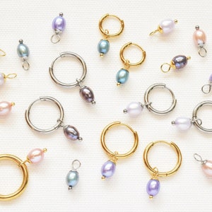 Add-on pearl charms for hoop earrings | Pastel color pendants | Sold per pair | Custom colors | Gold or silver stainless steel