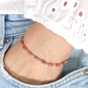 Pulsera de coral y turquesa / Pulsera boho de coral rojo anaranjado / Regalo de joyería de coral / Plata / Oro / Oro rosa