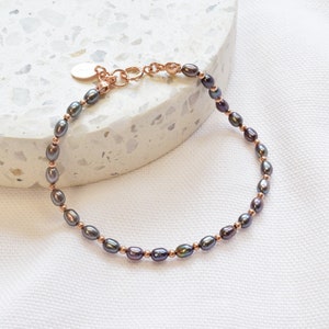 Black pearl bracelet | Rose gold filled wristlet with natural peacock pearls | Women's anniversary gift
