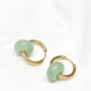 Green aventurine donut hoops | Earrings with light green gemstone rings | Earring gift for her or him | Gold | Silver