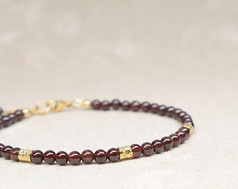 Red garnet bracelet in gold filled | Wine red layering wristlet | January birthstone gift for her