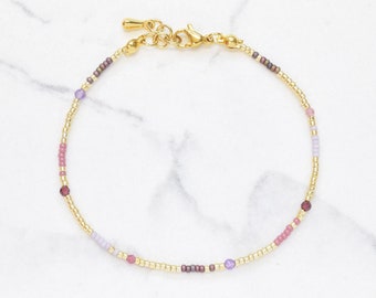 Dainty pink and purple crystal bracelet | Seed beads layering bracelet | Friendship bracelet gift