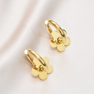 Gold flower charm earrings | Big flower hoops | Statement earrings | Summer jewelry gift for women