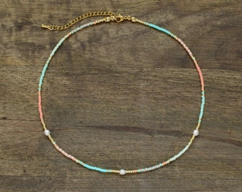 Pastel seed beads choker | Kralen ketting met parels | Cadeau voor vriendin | Zomer festival choker