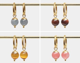 Earrings with interchangeable gemstone pendants, Gold or silver stainless steel hoops, Custom colors, Gift for wife