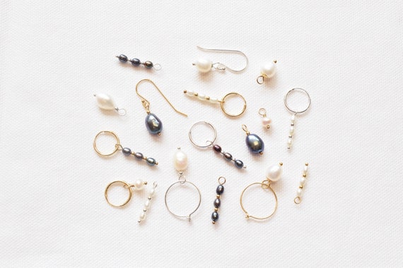 Add-on pearl charm for hoop earrings or necklace, Handmade freshwater pearl pendants, Per piece or set of two, Unisex pearl gift