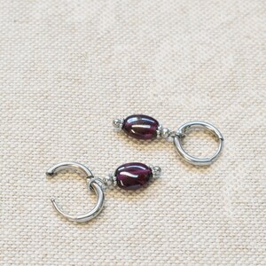 Small gold hoops with red garnet Dark red crystal earrings January birthstone gift image 7