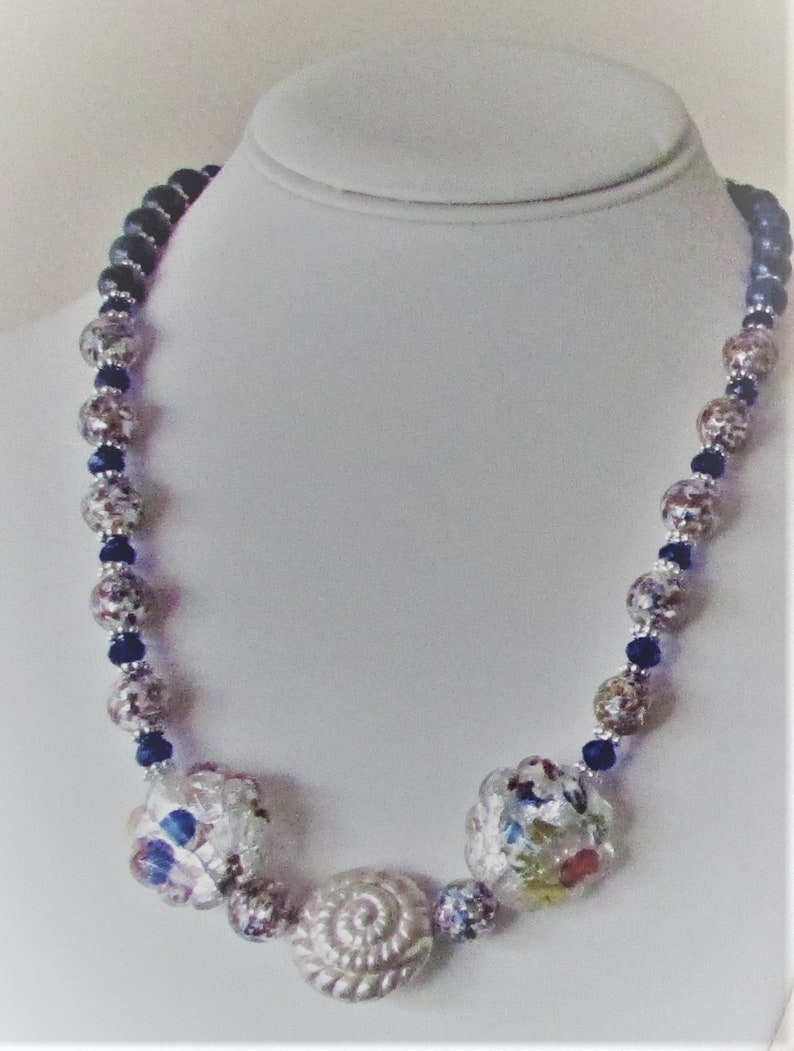 Dreaming of Silver and the Sea unique statement necklace of Thai silver and Venetian glass