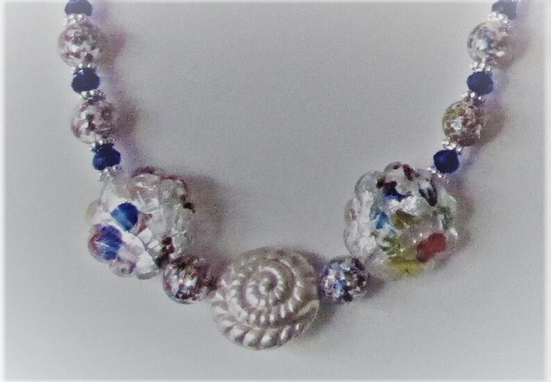 Dreaming of Silver and the Sea unique statement necklace of Thai silver and Venetian glass