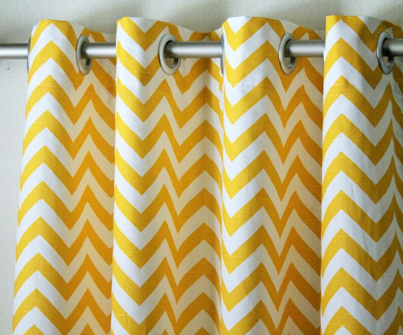Pair of 25 wide cornmeal yellow and white chevron zig zag panels drapes curtains can add grommetslining 25x63 25x84 25x96 25x108