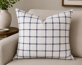 Decorative pillow cover Premier Print Farmhouse throw pillow case lumbar pillow blue black and white ecru  16x16 18x18 24x24