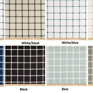 Pair 25 OR 50&quot; wide panels Farmhouse Windowpane Aaron rod pocket cafe curtains drapes 24 36 48 63 84 96 108&quot; blue black white ecru valance
