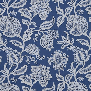 Pair 25&quot; OR 50&quot; wide Robert Allen Jacobean Indigo rod pocket panels drapes cafe curtains 24 48 63 72 84 96 108 120&quot; long blue white valance