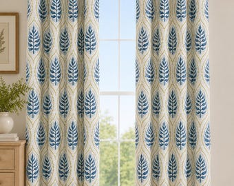 Pair of Designer 100% cotton drapes panels floral cafe curtains OR 1 valance blue spring amber