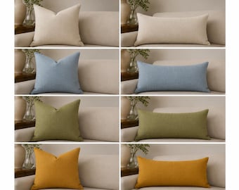 Decorative throw pillow cover lumbar pillow 100% Linen solid  grey blue taupe navy black