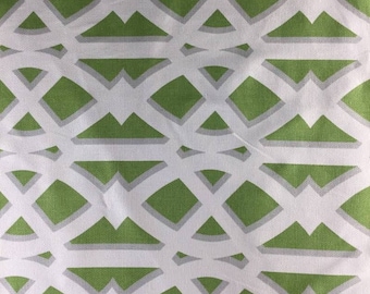 P Kaufmann Elton Lattice Green Grey White Fabric by the yard - green gray white upholstery drapery fabric