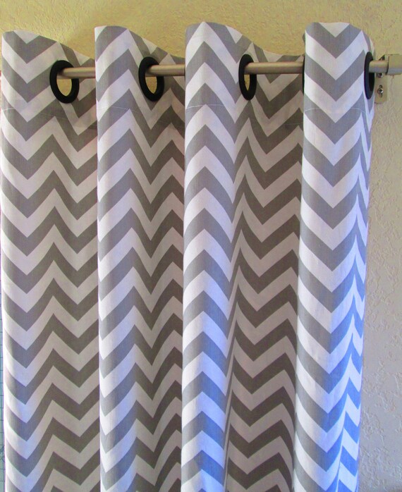 Curtains Pair 50 Wide Panels Grey And White Chevron Etsy