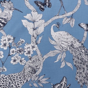 Pair 25 OR 50&quot; Fabricut Floral Fauna linen panel drapes cafe curtain 24 63 72 84 96 108 120&quot; long OR 1 valance blue