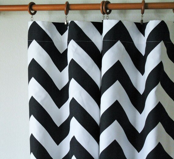 Curtains Pair 50 Wide Large Black And White Big Chevron Etsy