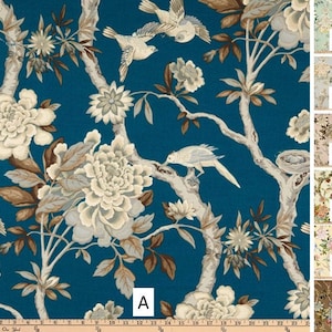 Pair 25 OR 50&quot; wide Waverly Mudan rod panels drapes cafe curtains length 24 36 63 72 84 96 108 132&quot; blue cream floral or valance