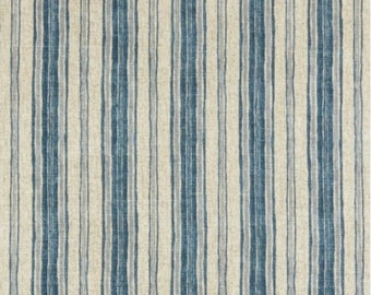 Magnolia Home Brunswick Stripe Duck Denim Fabric by the yard - striped blue fabric