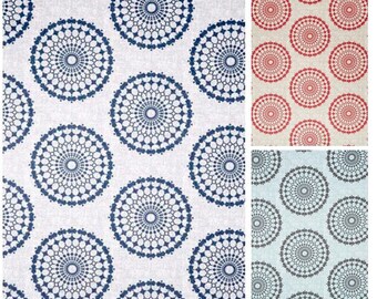 Pair 25 OR 50" wide Robert Allen Circle panels drapes cafe curtains 24 48 63 72 84 96 108 120 132" long or 1 valance indigo red navy blue
