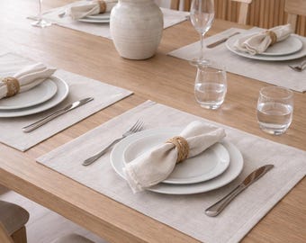 Juego de manteles individuales 100 % lino, fibra natural, decoración de mesa, hechos en EE. UU. Disponibles en varios colores.