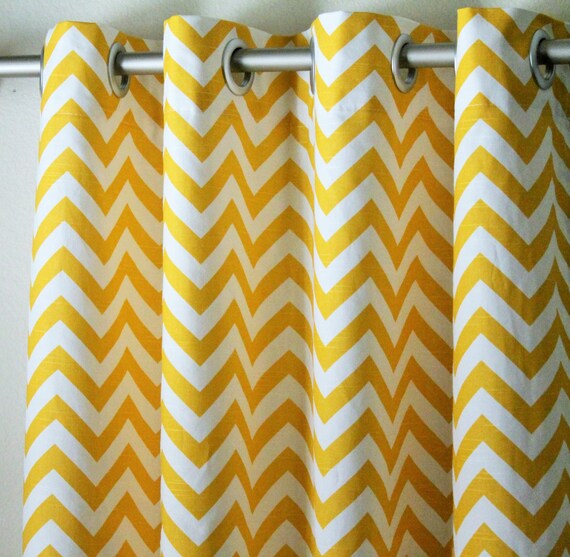 Pair Of 25 Wide Cornmeal Yellow And White Chevron Zig Etsy