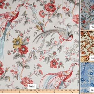 Pair 25 OR 50&quot; wide Waverly Olana cafe curtain panels drapes24 48 63 72 84 96 108 120&quot; long OR 1 valance blue birds floral bay leaf shadow