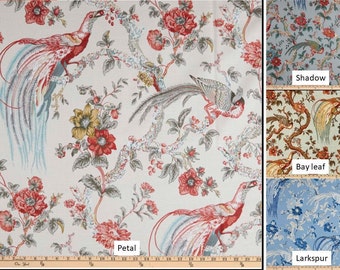 Par de cortinas estilo café Waverly Olana de 25 o 50 pulgadas de ancho o 1 cenefa con diseño de pájaros azules y flores de pétalos.