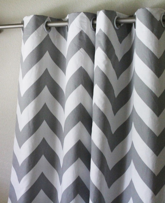Pair 25 Wide Grey And White Big Zippy Chevron Curtain Etsy