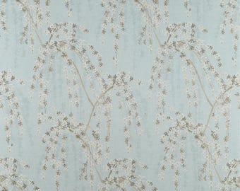 Tende da caffè Thibaut Willow Blossom 100% cotone, realizzate su misura, pannelli, blu, oro, bianco o mantovana
