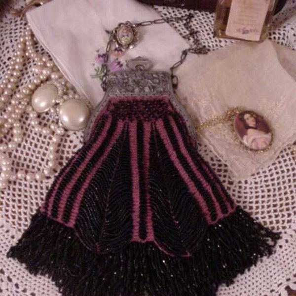 Fringed Double Jabot Swag Beaded Bag Purse Pattern