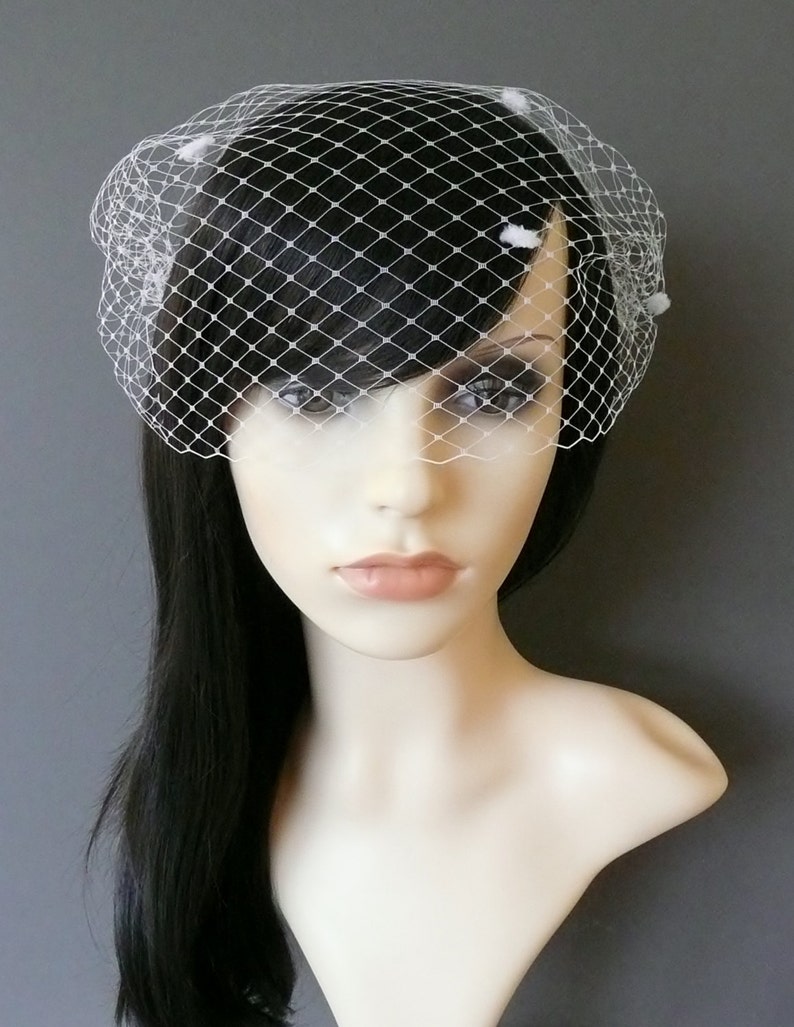 Birdcage Veil White Dots Wedding Bridal Bandeau with double gold or silver plated combs french netting blusher veil /'Minnie/'