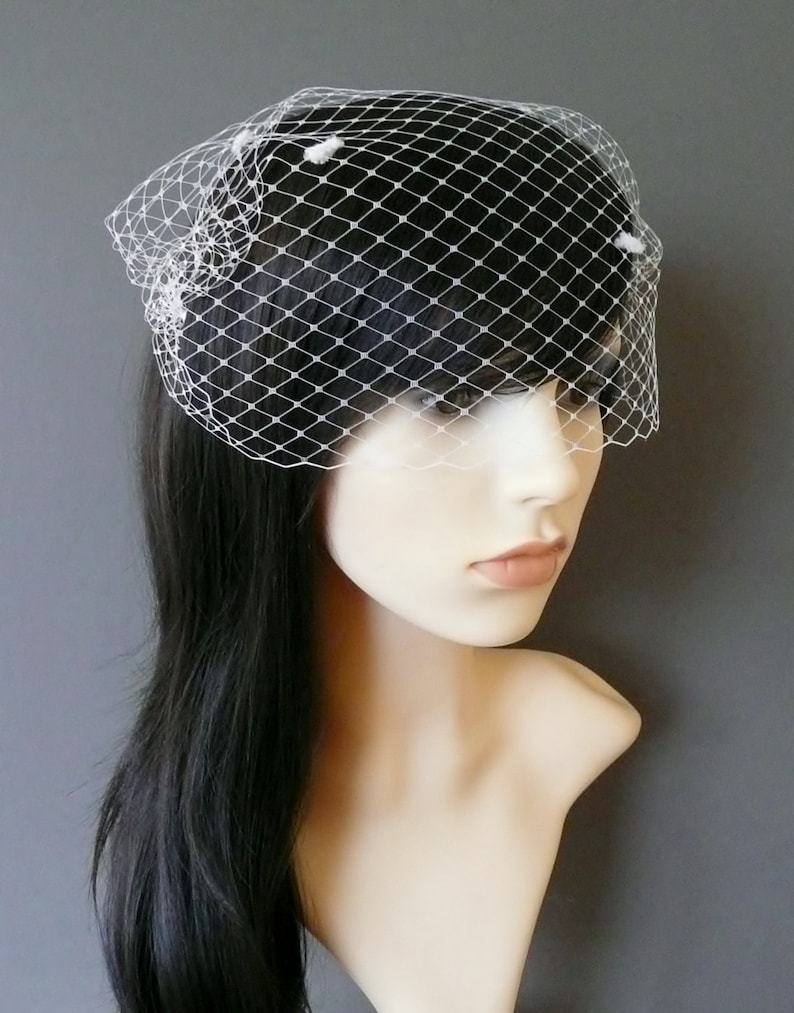 Birdcage Veil White Dots Wedding Bridal Bandeau with double gold or silver plated combs french netting blusher veil /'Minnie/'