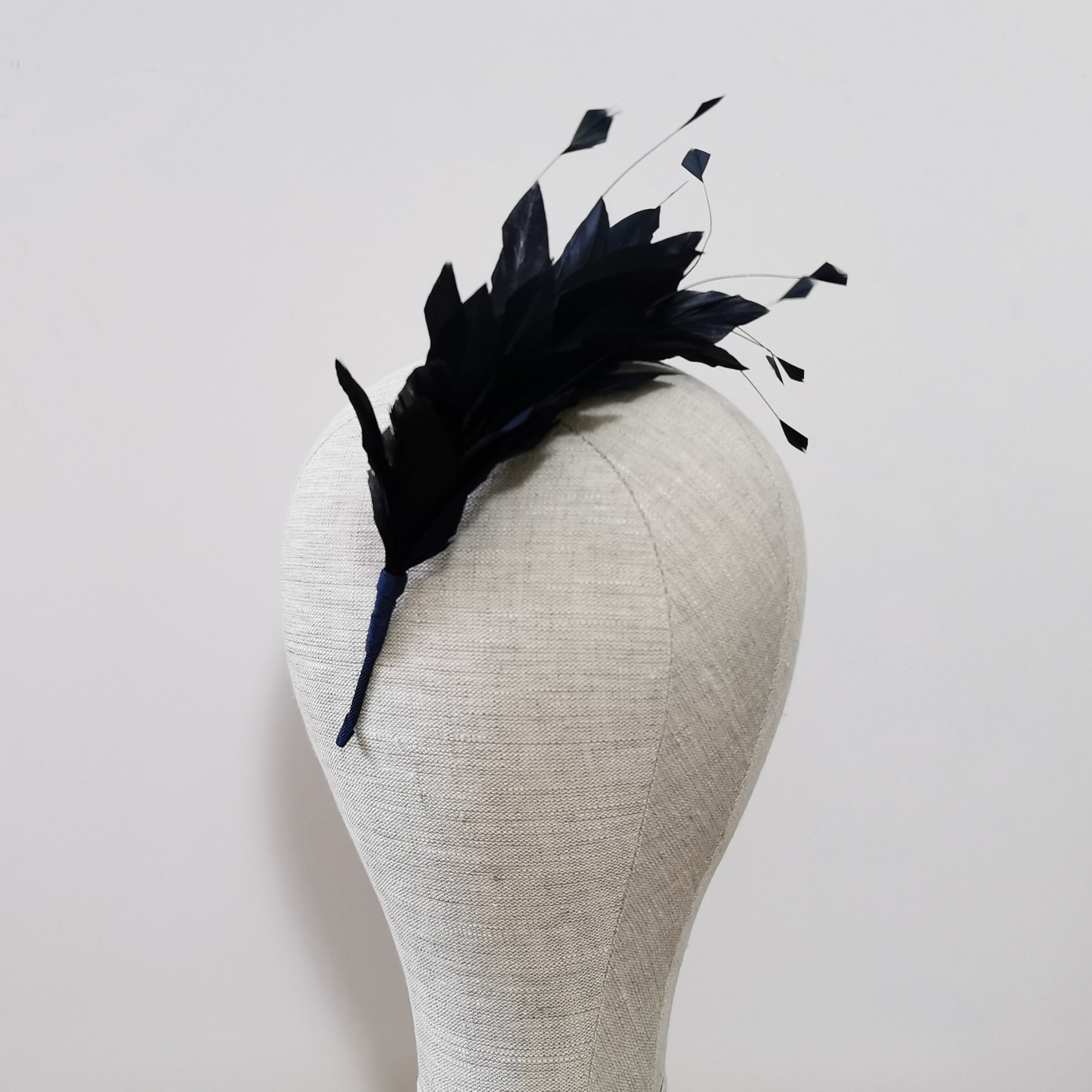 Navy Blue Feather Headband Fascinator Feathers Wedding Etsy