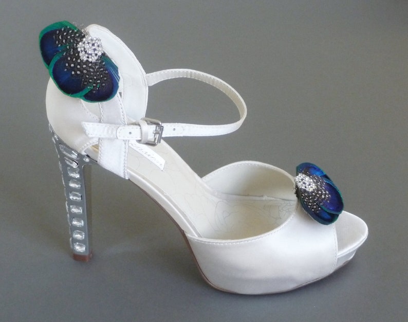 Peacock Feather Shoe Clips Turquoise Blue Bridesmaid Etsy