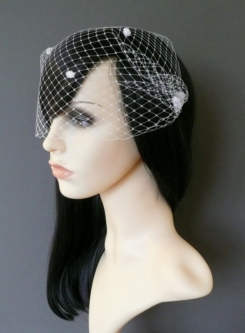 Birdcage Veil White Dots Wedding Bridal Bandeau with double gold or silver plated combs french netting blusher veil /'Minnie/'